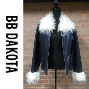 BB Dakota | RARE/NEW Gunmetal Glossy Quilted Fur Coat Blue